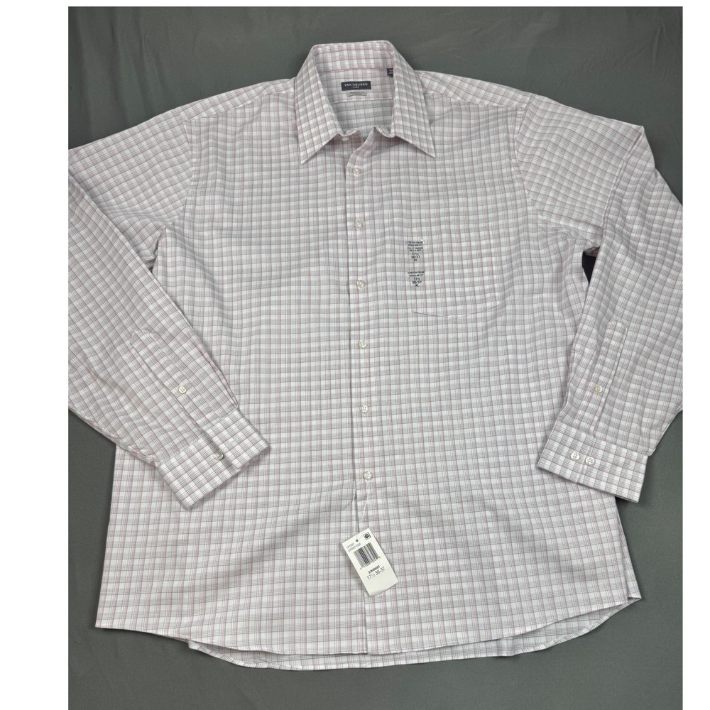 Van Heusen Flex Regular Fit Dress Shirt Stardust‎ Plaid 17.5 36-37 Casual